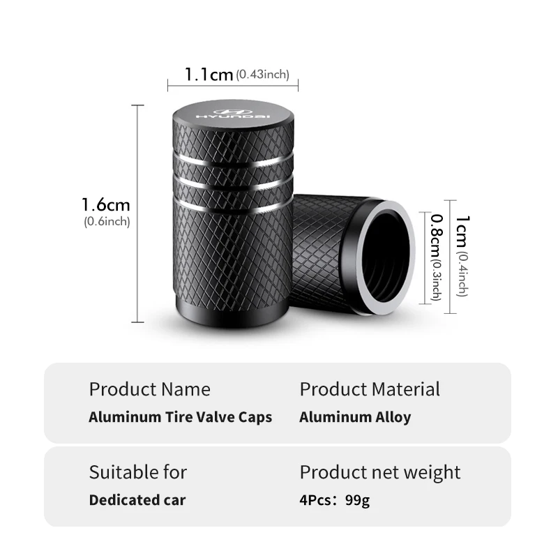 4 قطعة لشركة هيونداي أكسنت إلنترا سوناتا توكسون سانتافي سولاريس Ix35 I30 كونا كريتا الألومنيوم سيارة الهواء الإطارات غطاء الصمام غطاء الجذعية #6
