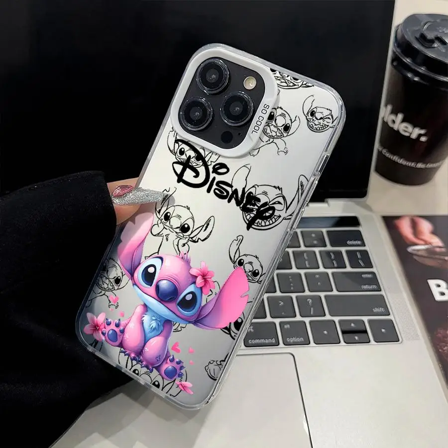 حافظة هاتف ذات غلاف ناعم لهاتف آيفون 16e 11 12 13 Pro Max 14 15 16 Plus Disney Couple Stitch Angel