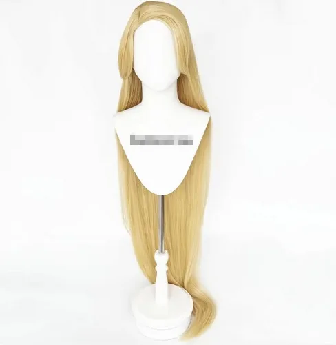 Parrucca Cosplay Super lunga bionda diritta di alta qualità grovigliata principessa 150cm parrucca Anime capelli sintetici + cappuccio parrucca