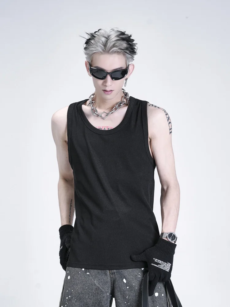 

Мужской летний топ-жилет из ледяного шелка, базовый американский стиль, ребристый, модный, из смесового хлопка и полиэстера