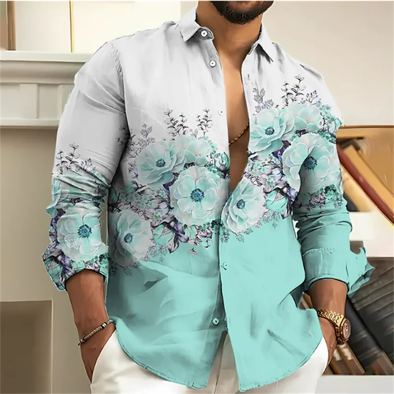 

Spring Flower 3D Print Beach Shirts Men Women Casual Fashion Floral Streetwear Lapel Long Sleeve Shirt Tops Blouse Man Clothing