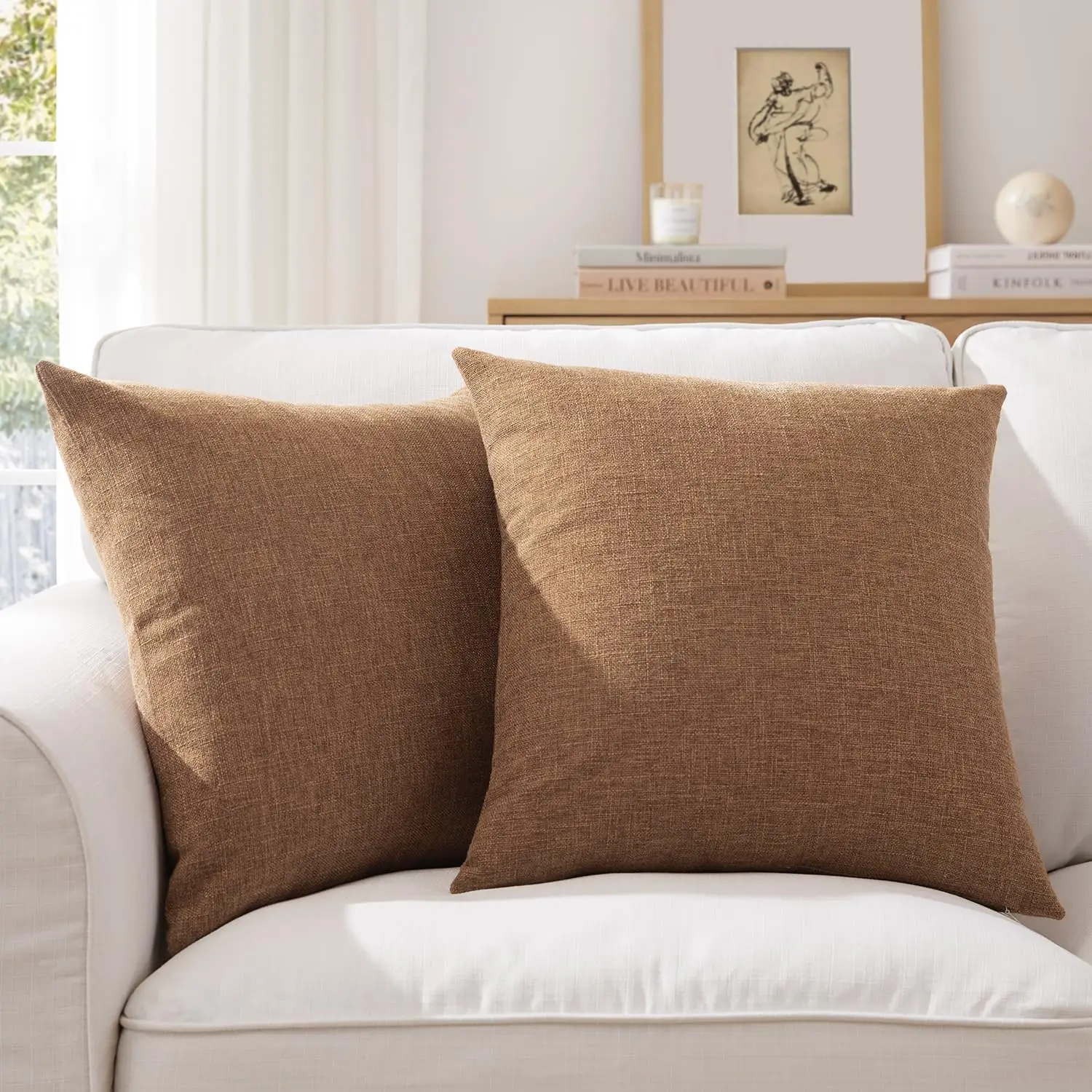 Packung mit 2 einfarbigen dekorativen Leinen-Kissenbezügen, einfach, bequem und weich, zur Dekoration von Sofa, Wohnzimmer und Schlafzimmer – Detail 13