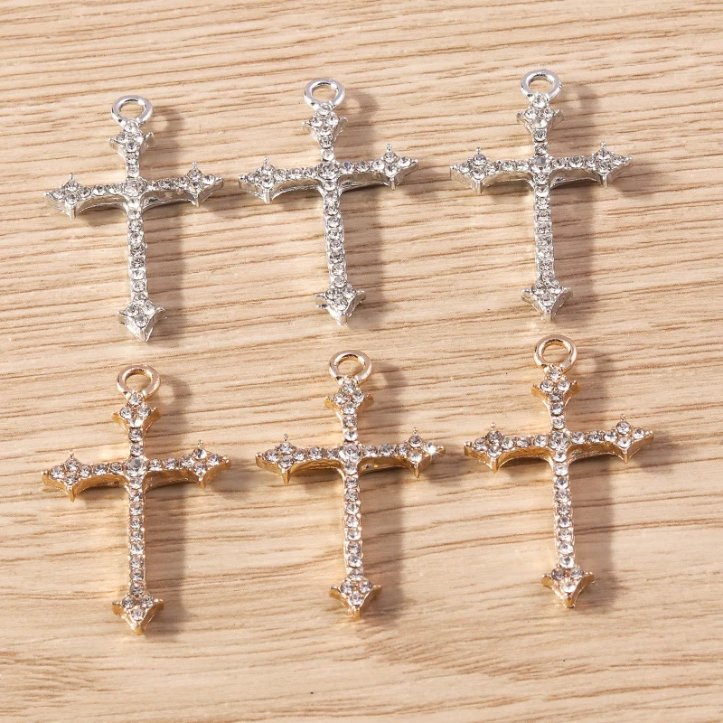 Tusember 10 Stück gold- und silberfarbene CZ-Kristall-Kreuzanhänger, Kreuzanhänger für die Schmuckherstellung, Ohrringe, Halskette, DIY-Zubehör – Detail 12