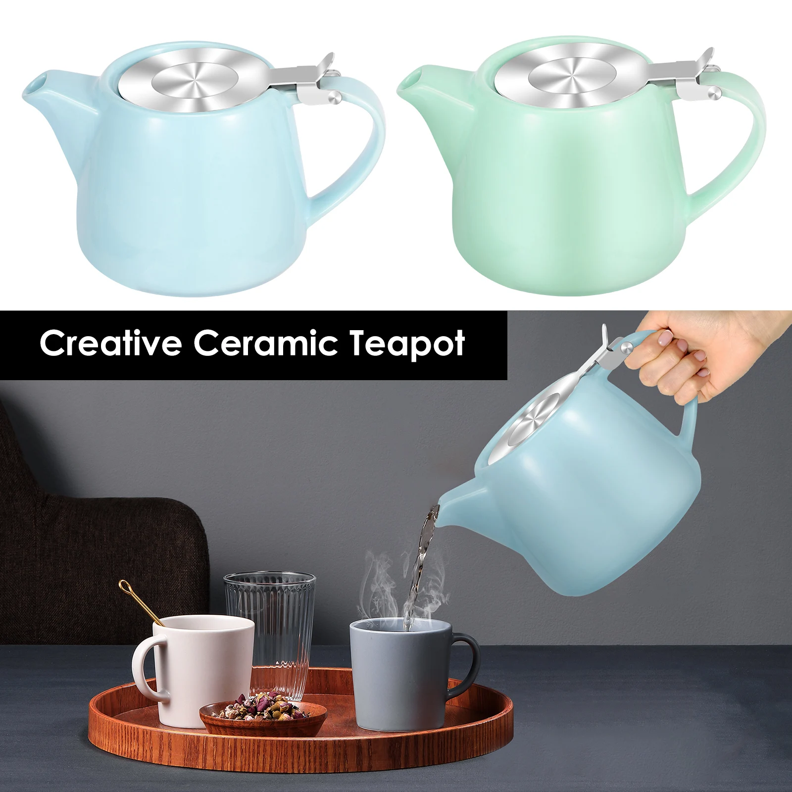 550 ml Keramik-Teekanne mit abnehmbarem Tee-Ei, japanischer Stil, Porzellan-Teekanne, glatte Oberfläche, Keramik-Teekessel für Zuhause