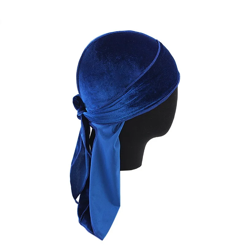 Vintage Velvet Durag Solid Color Lace Up Head Wraps Soft Bandana Elastic Turban Cap Comfortable Cycling Hats For Women & Men