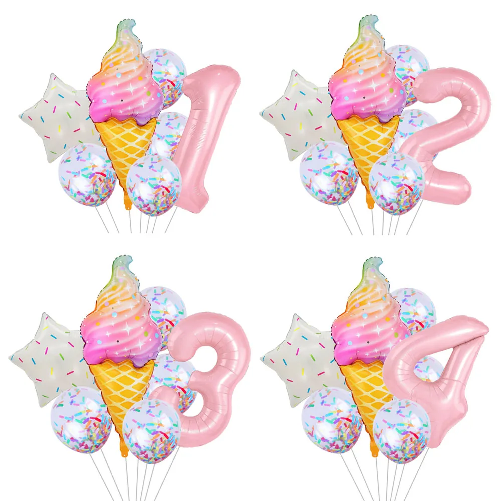 

7pcs/set 40 inch baby powder digital large ice cream aluminum film latex party decoration balloon set