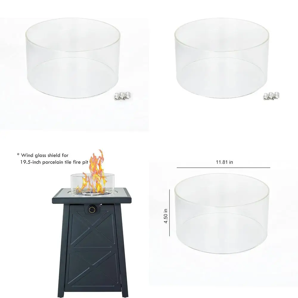 

Круглое ветрозащитное стекло из боросиликатного стекла 11,81 x 4,5 для уличной печи-костровища с 3 держателями