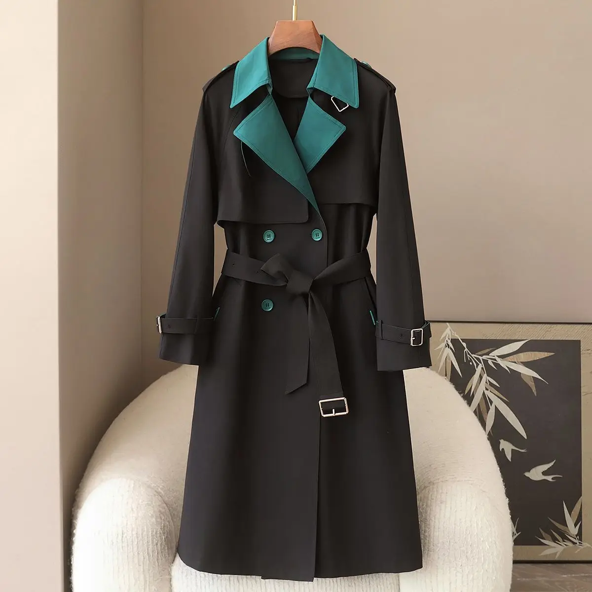 

Весна и осень 2024, новая корейская двубортная ветровка, модное и универсальное длинное пальто на заказ для женщин, Тренч