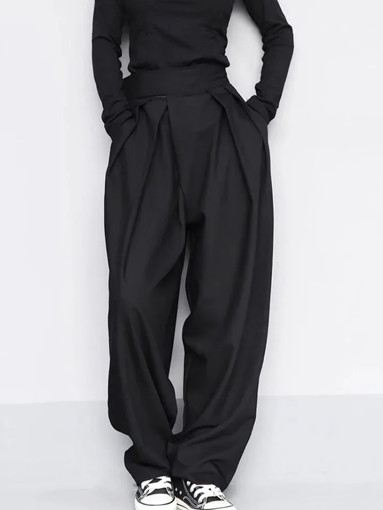 GIDYQ Black High Waist Suit Pants Women Harajuku Streetwear Oversized Wide Leg Trousers Casual Chic Velcro Straight Pants New