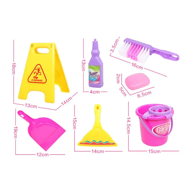 Y1UB Plastic Kids Cleaning Housekeeper Toy Cleaning Tool Pink Set for