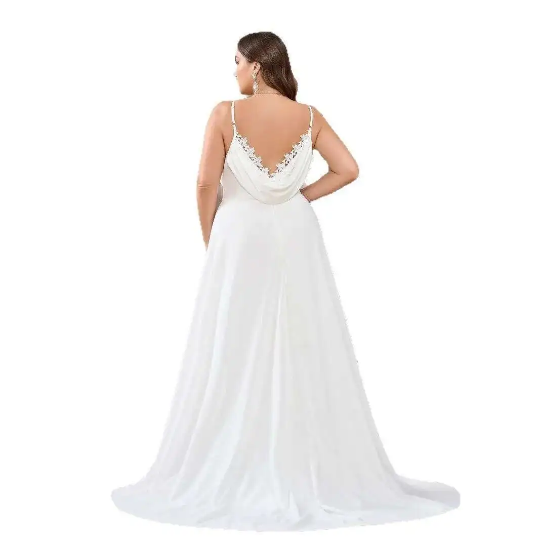 Abito da sposa lungo fino al pavimento con fiocco a canotta in pizzo semplice in raso con una spalla 2025 Party Summer Elegantes Casual Y2k