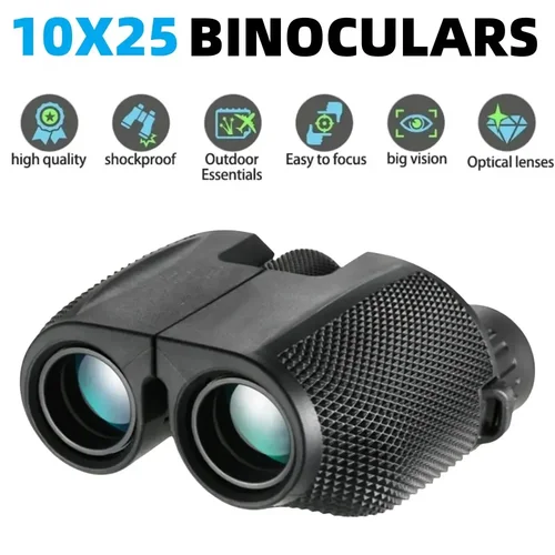 Binoculares 10X25 HD Mini telescopio portátil BAK4 FMC telescopio recubierto observación de aves al aire libre caza viaje Camping juego de pelota