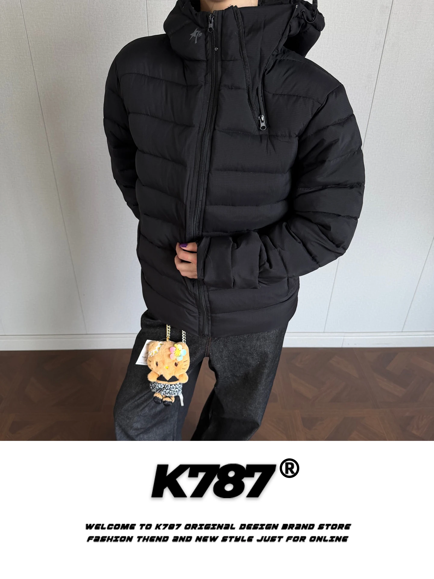 

K787 American Style Street Thickened Hooded Cotton Jacket Men's Lightweight Warm Winter Coat Youth Popular Casual Outerwear