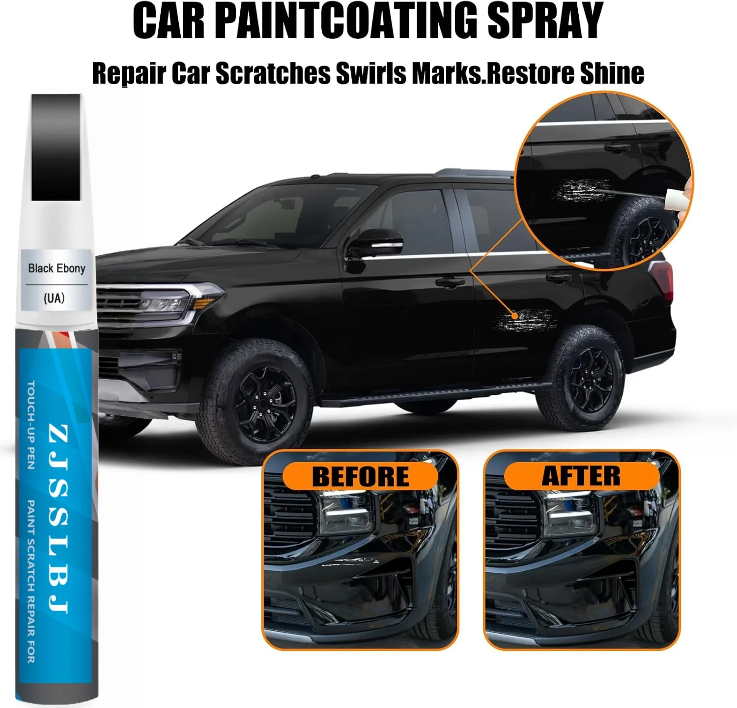 Car Touch Up Paint(Black Ebony(UA/UD/M6373/M6877)) for Ford, Car Paint Scratch Repair Kit, Quick & Easy Solution to Repair, 2 in