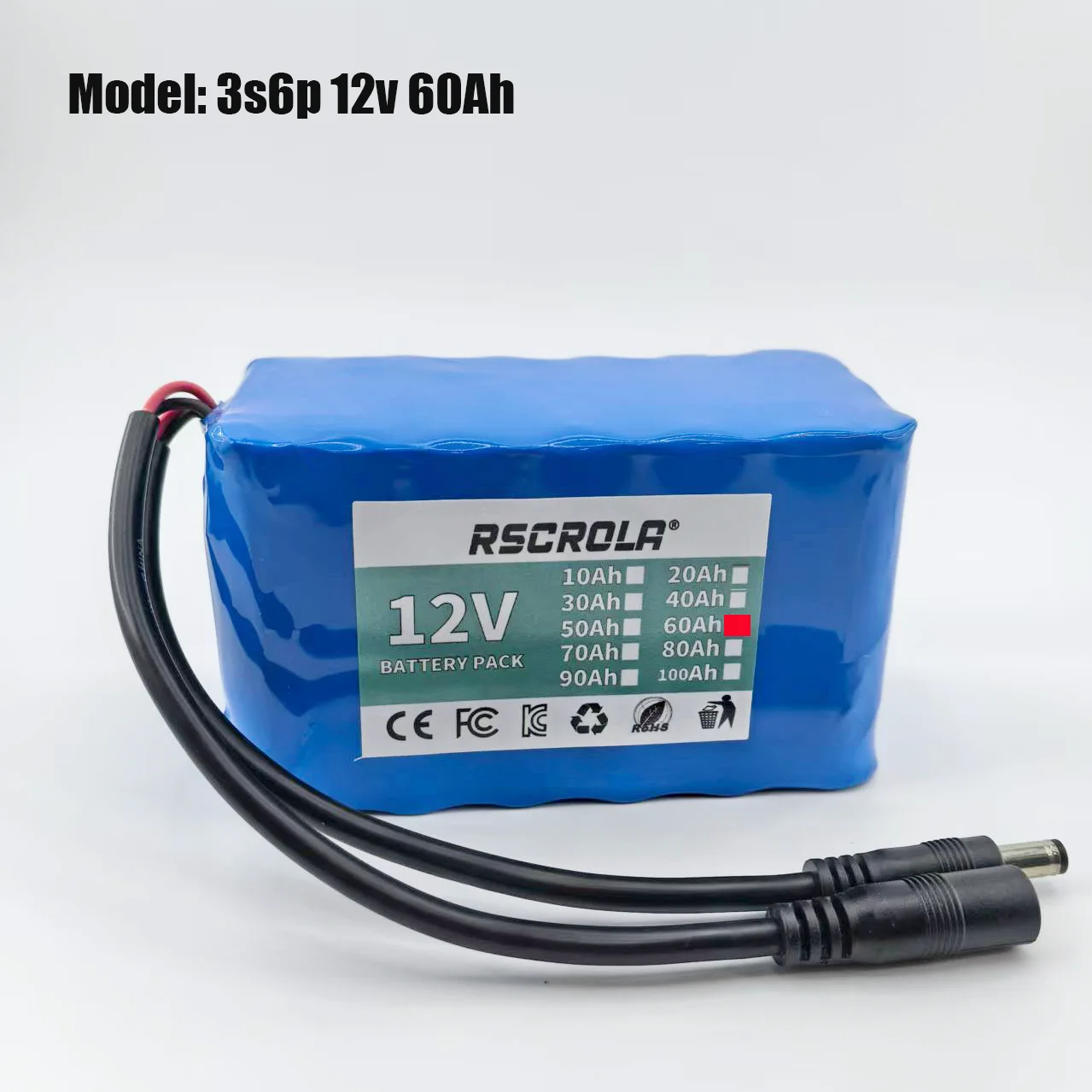 

Rscrola 12V 20Ah 30Ah 40Ah 50Ah 18650 3S5P Lithium Ion Battery Pack Built-in BMS 12.6V Charger Rechargeable For CCTV LED Speaker