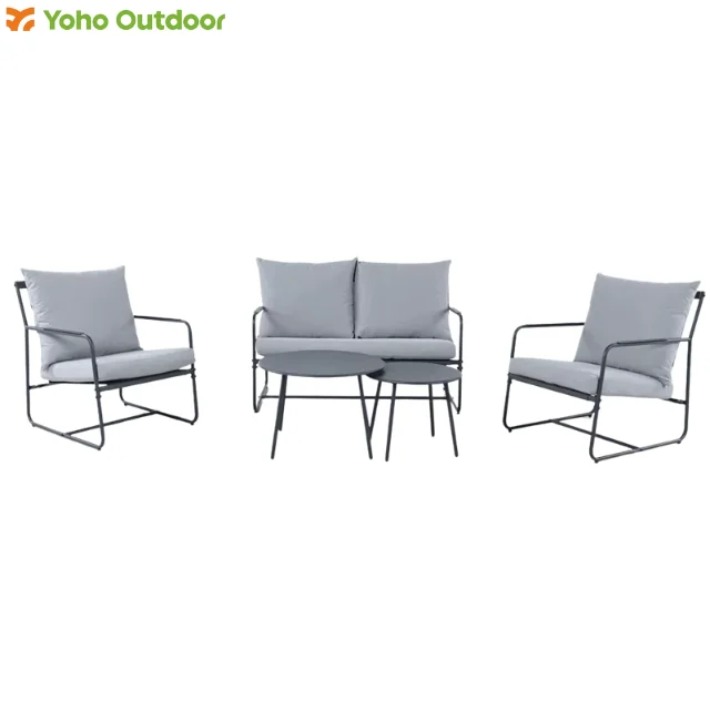 

Modern 4 Seater Garden Steel Frame Patio Courtyard Villa Dining Outdoor Seating Sofa Set Polyester Fabric Seat Cushion