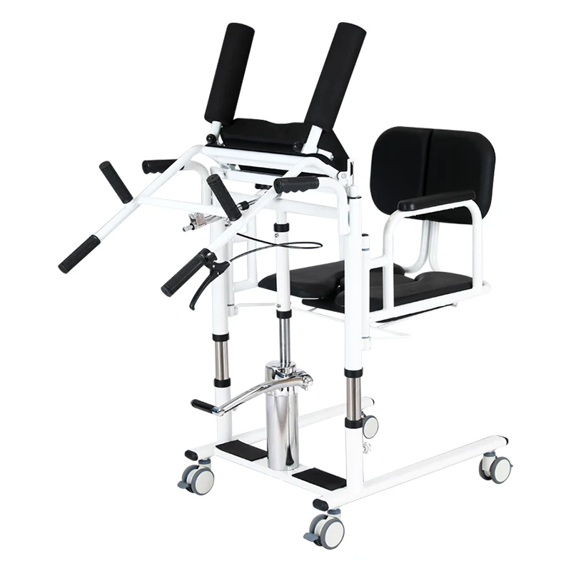 

Multifunctional Manual Lift Transfer Chair Adjustable Hydraulic Moving Chair With Toilet