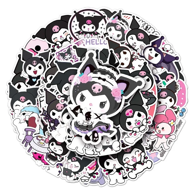 Etiqueta bonito dos desenhos animados de Sanrio Kuromi, Graffiti, desktop, geladeira, bagagem, laptop, celular, carro, scooter, decoração, 50PCs