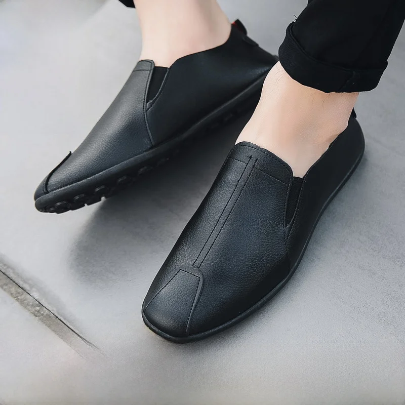 

Comfortable Soft Bottom Casual Bean Shoes for Men And Women Spring Autumn Season Breathable Leather Slip-On Flat Heel Shoes