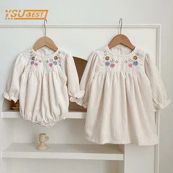 Spring Autumn Kids Baby Girls Long Sleeve Sweet Sisters Embroider Dress Infant Rompers Kids Baby Girls Princess Clothes Rompers