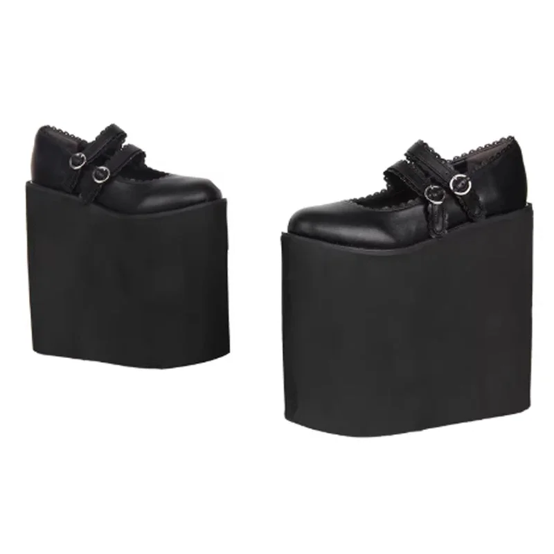 Black Extreme Platform Heels Buckle Straps Pumps Gothic Punk Style Wedge Dress Up Performance Shoes Harajuku Lolita Mary Jane