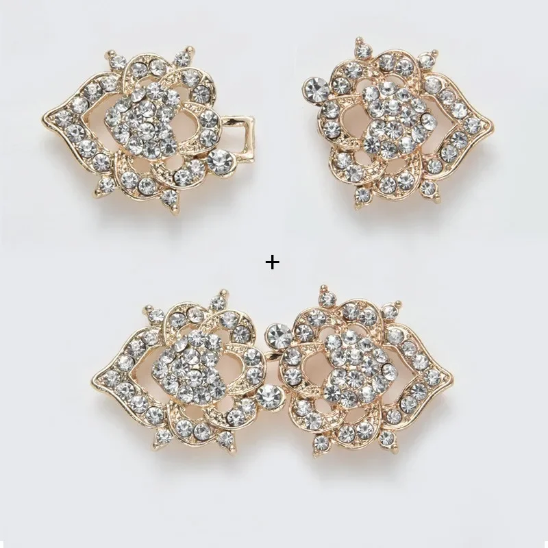 1 Pair Vintage Cardigan Badges Clips Pins With Rhinestones Women\'s Crystal Jewelry Holder Buckle Brooches On Clothes