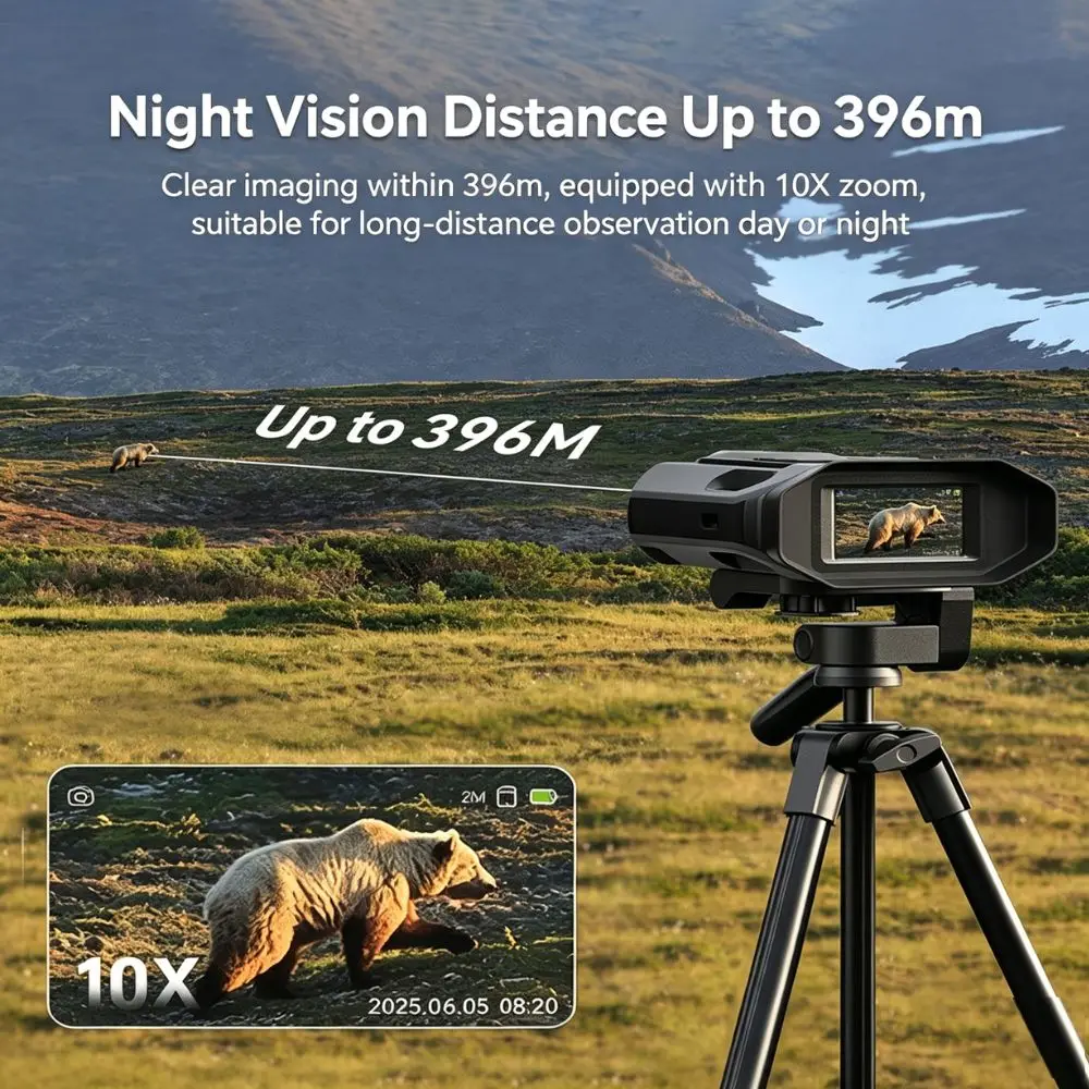 4K Night Vision Binoculars 32GB Infrared Night Vision Goggles 3” Large Screen 10X Digital Zoom Tactical Light for Camping Huntin view 4