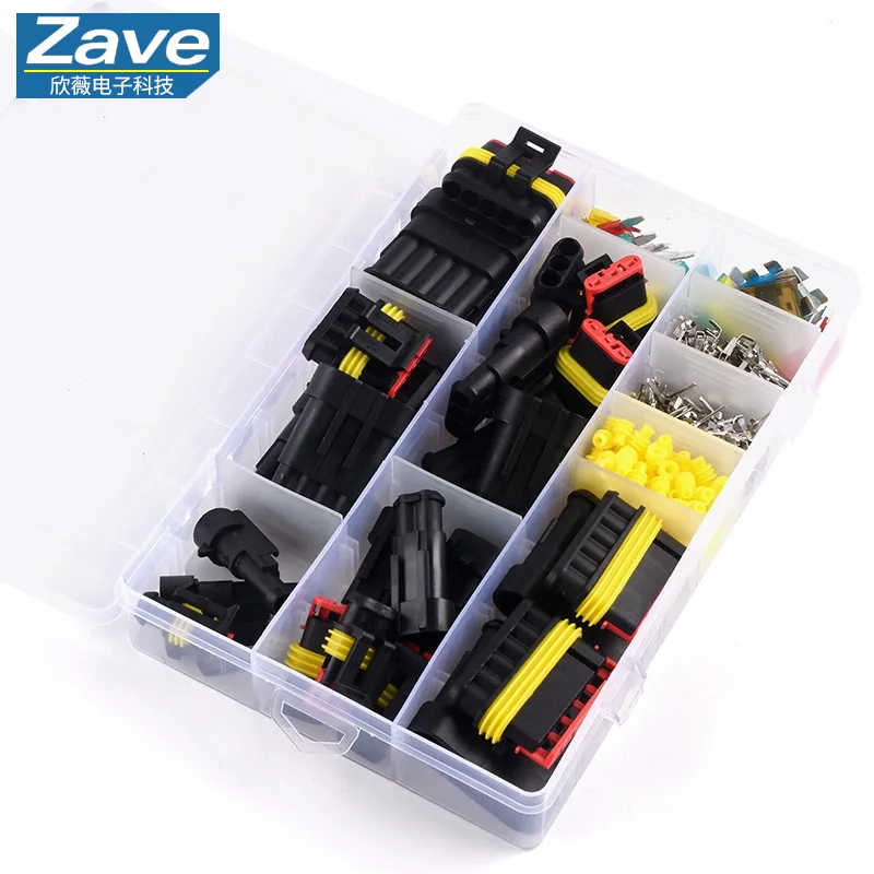 Kits de conectores automotivos à prova d'água (240/352/408/708 unidades) com chicotes de terminais plug-in macho-fêmea, 1-6 pinos