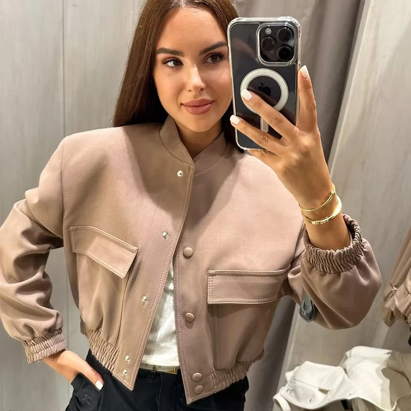 

Women's Jacket 2026 New Fashion Spring Big Pocket Short Jacket Personality Casual Chic Ladies Outerwear