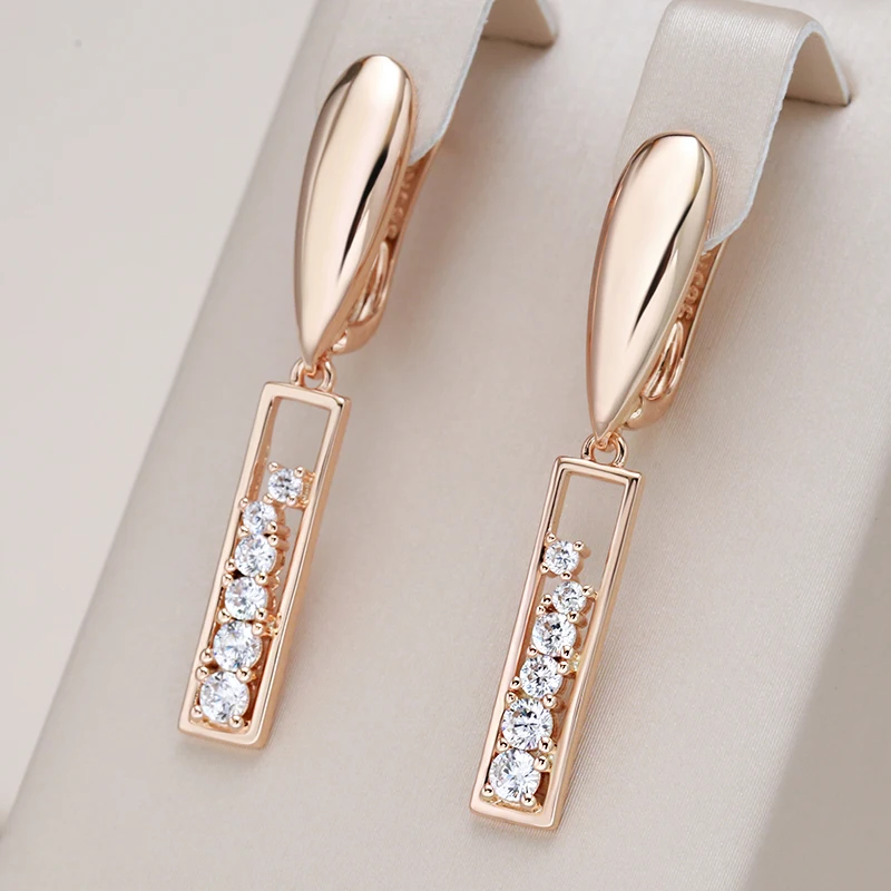 Kinel 2021 Trend Long Earrings 585 Rose Gold Micro Wax Inlay Natural Zircon Drop Earrings For Women Vintage Jewelry