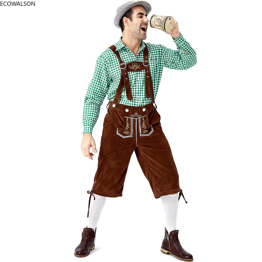 Duitse Oktoberfest Kostuums Mannen Traditionele Bavarische Bier Mannelijk Shirt Rompertjes Shorts Set Cosplay Halloween Festival Feest Outfit