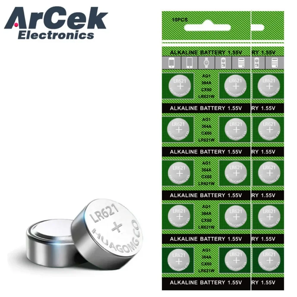 10pcs/lot Watch Battery AG1 1.55V 364 SR621SW LR621 621 LR60 CX60 Alkaline Button Coin Cell Batteries Drop Shipping