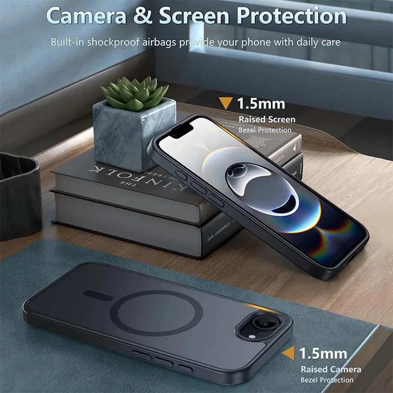 Luxuriöse halbtransparente MagSafe-Magnet-Handyhülle für iPhone 18 17 16 E 15 Pro Max, mattierte, stoßfeste Rückabdeckung – Detail 5