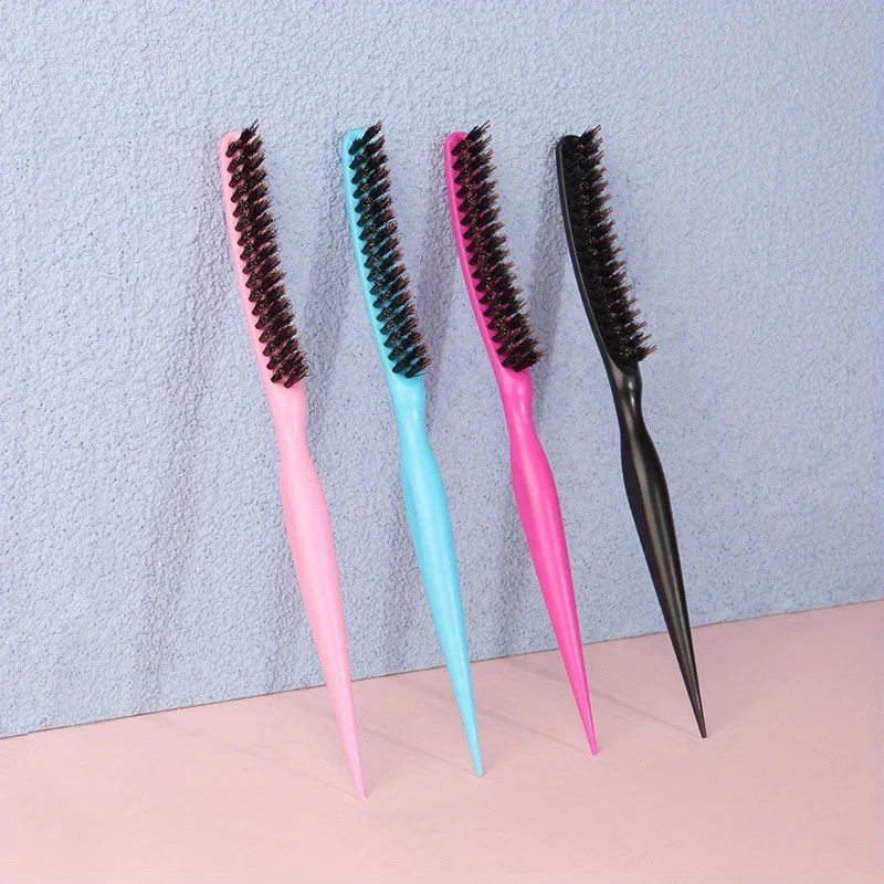 3-in-1 Boar Bristle Hair Brush for Women - Slick Back Comb & Rat Tail Pick for Edge Control, Backcombing, Smoothing