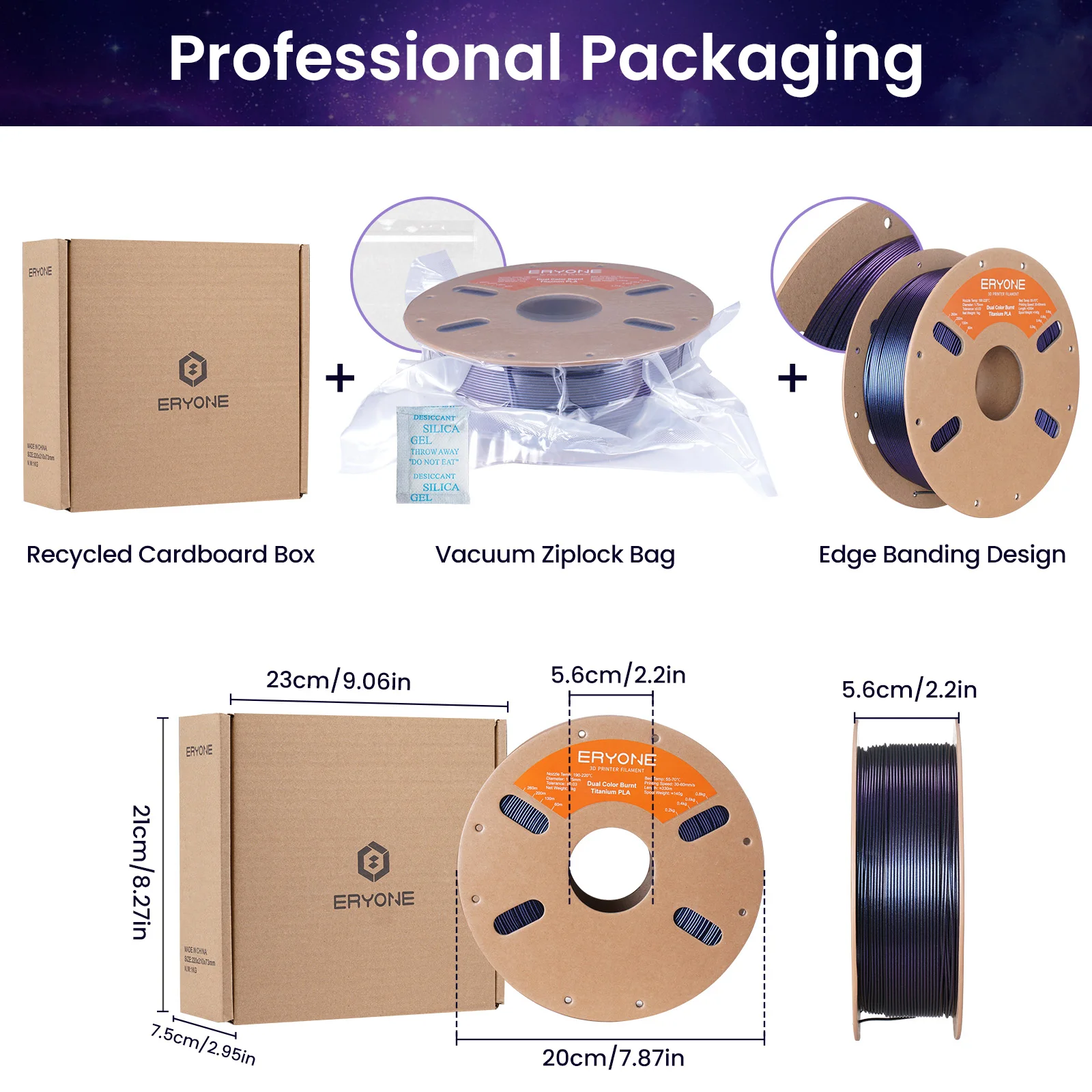 ERYONE 1KG Burnt Dual Color PLA Filament 3D Printer 1.75mm +/- 0.03mm, Glitter PLA Filament 1KG/Spool