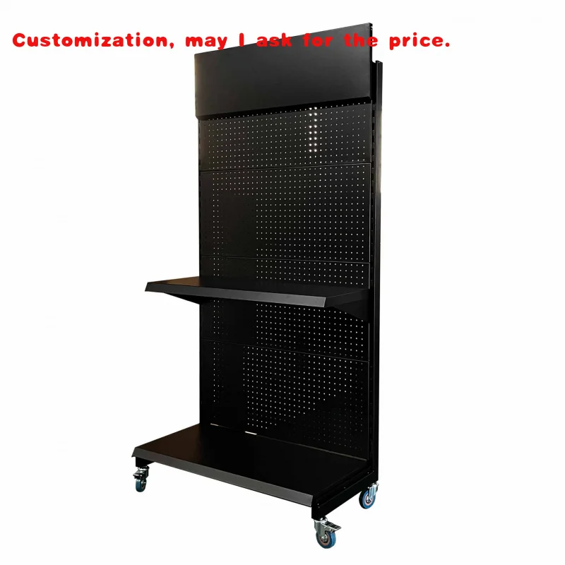 

custom.Custom Metal Pegboard Display Rack with Wheels Retail Store Use