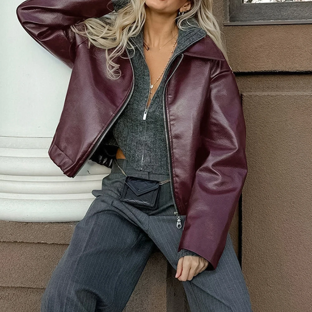 

Casual Outerwear Jacket for Women Long Sleeve with Thick Lapel and Zipper Suitable for Autumn Winter Streetwear Ladies Tops