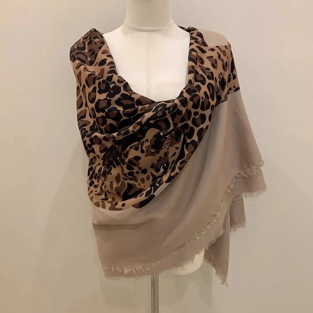 1Pc golden leopard shawl leopard print silk scarf women's autumn 2025 new sense shawl dual-purpose fashion versatile scarf view 4