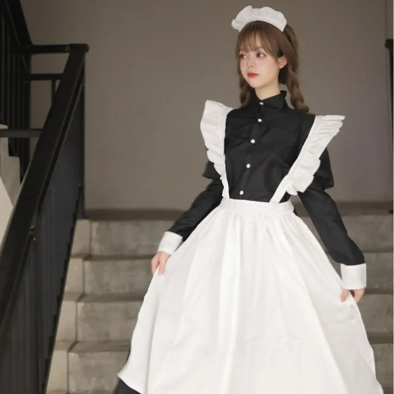 

Women's Maid Uniform Long Dress Cosplay Costume Japanese Women Maid Outfit Maid Dress Black and White Apron Lolita