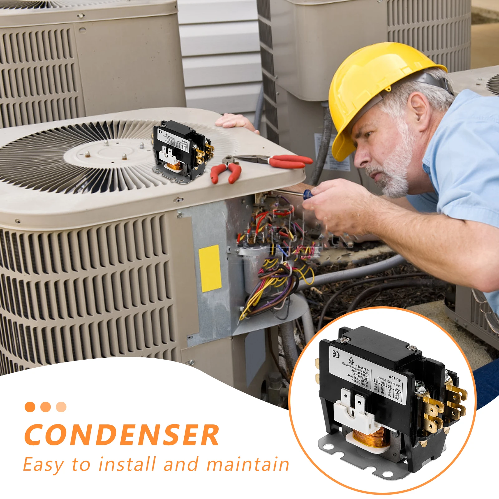 

Air Conditioner Compressor Contactor Replacement 24Vac Coil 30A For Condenser Unit Outdoor Durable Long