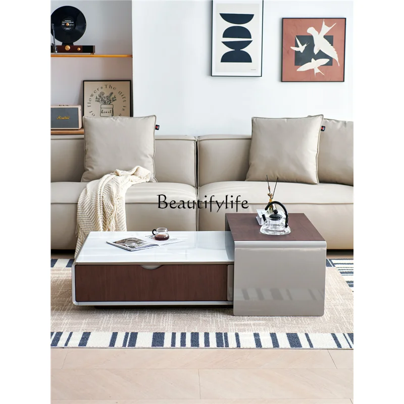 Modern simple microcrystalline stone living room coffee table rectangular high and low combination coffee table