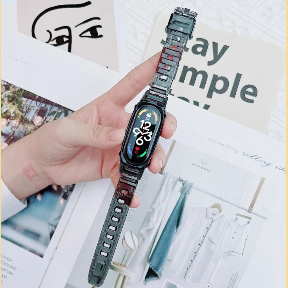 حزام شفاف + حافظة لهاتف Xiaomi mi band 10 9 8 nfc miband حزام بديل للمعصم سوار ساعة correa mi band 10 2026