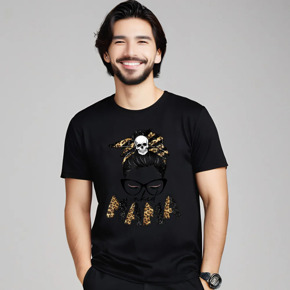 Latest Male T Shirts Crewneck Short Sleeve Pure Cotton Inked Mama Leopard Messy Bun Tops & Tees Gift Idea Tee-Shirt