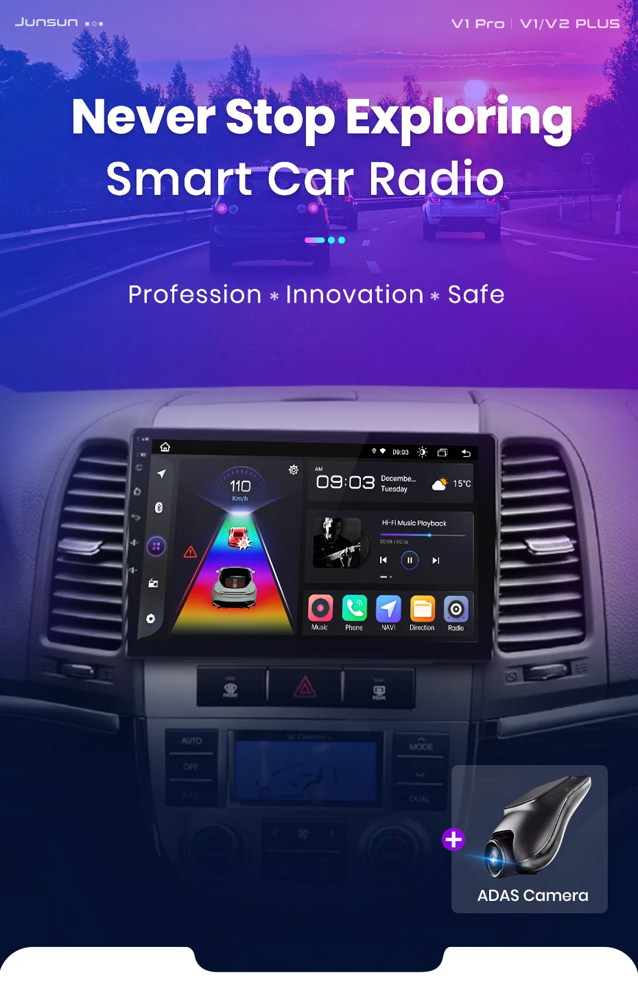 Junsun carplay android auto autoradio für hyundai santa fe 2 2007 2006-2015 gps intelligente systeme stereo multimedia autoradio – Detail 1