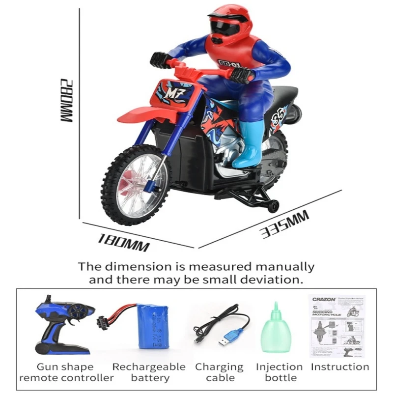 2,4G control remoto motocicleta acrobacias luz en aerosol carga coche de control remoto niño modelo de coche de control remoto juguetes para niños