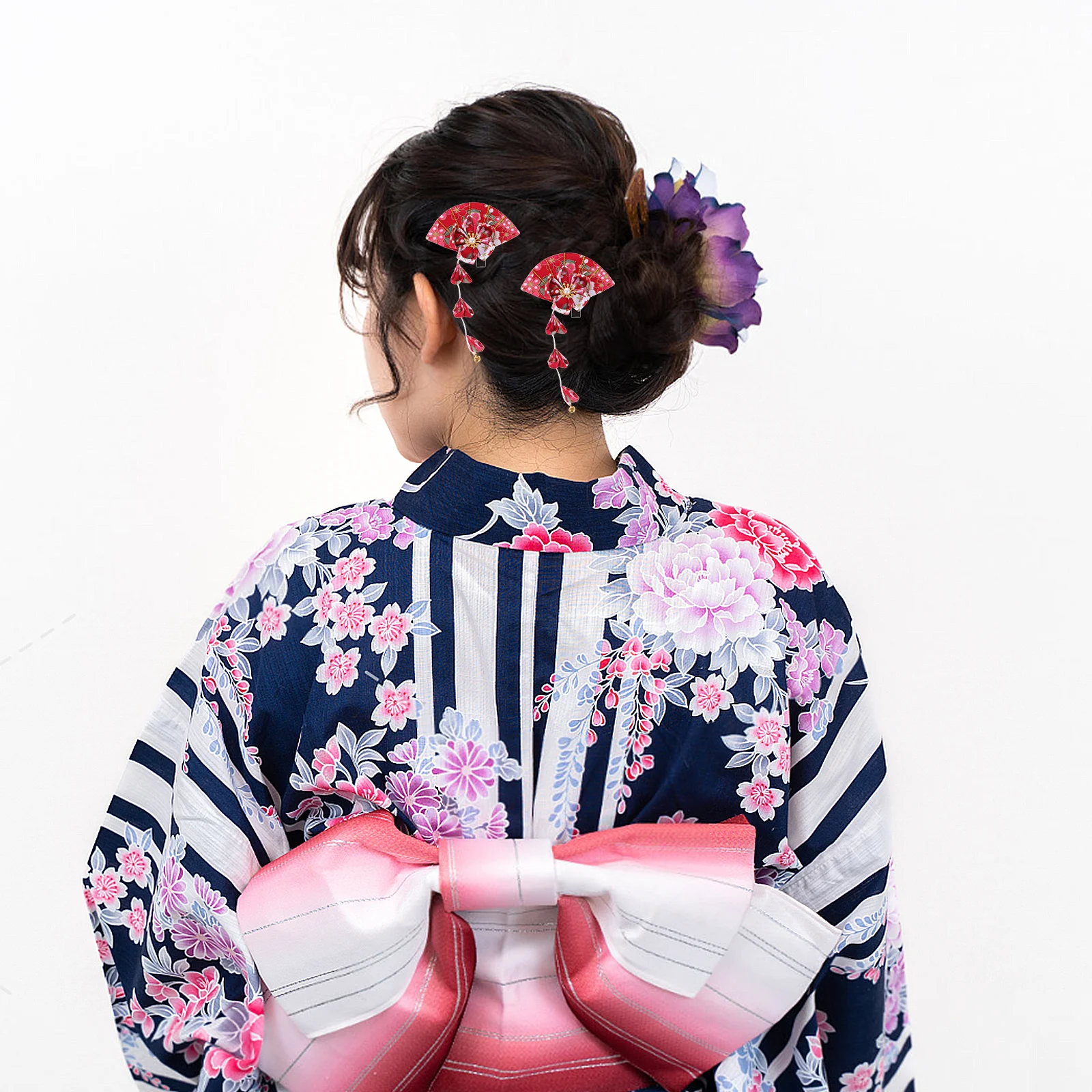 

1Pair Tassel Hair Clips Japanese Style Flower Fabric Hairpins Lightweight Durable Hair Accessories for Women Teens