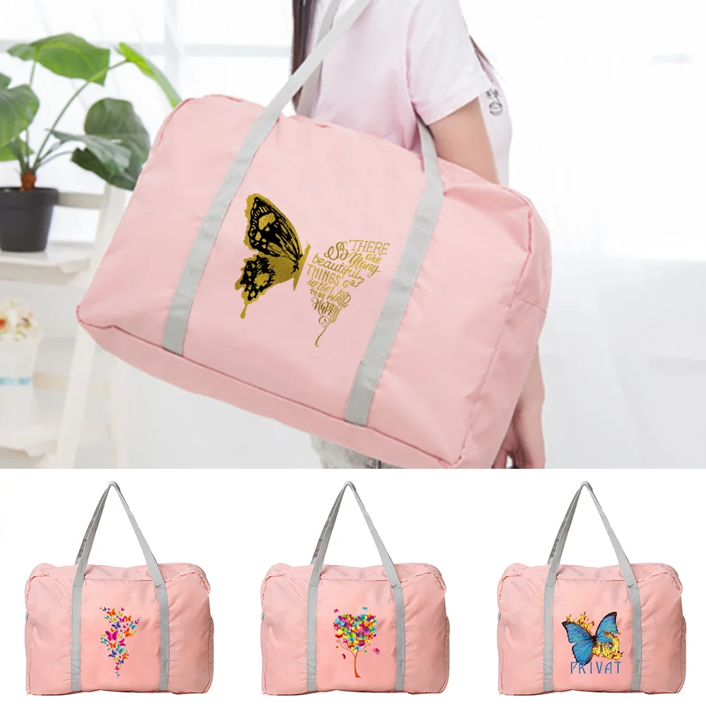 

Handheld Travel Bag with Zipper Large Capacity Spacious Durable Reusable Fashion Duffel Pack Butterfly Pattern Printing Series