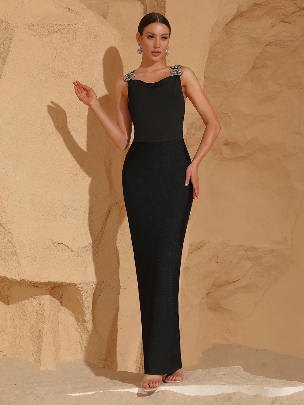 Modphy Sexy Backless Diamond Chain Design Bandage Maxi Long Dress 2025 Women'S Sleeveless Bodycon Celebrity Dinner Party Gowns