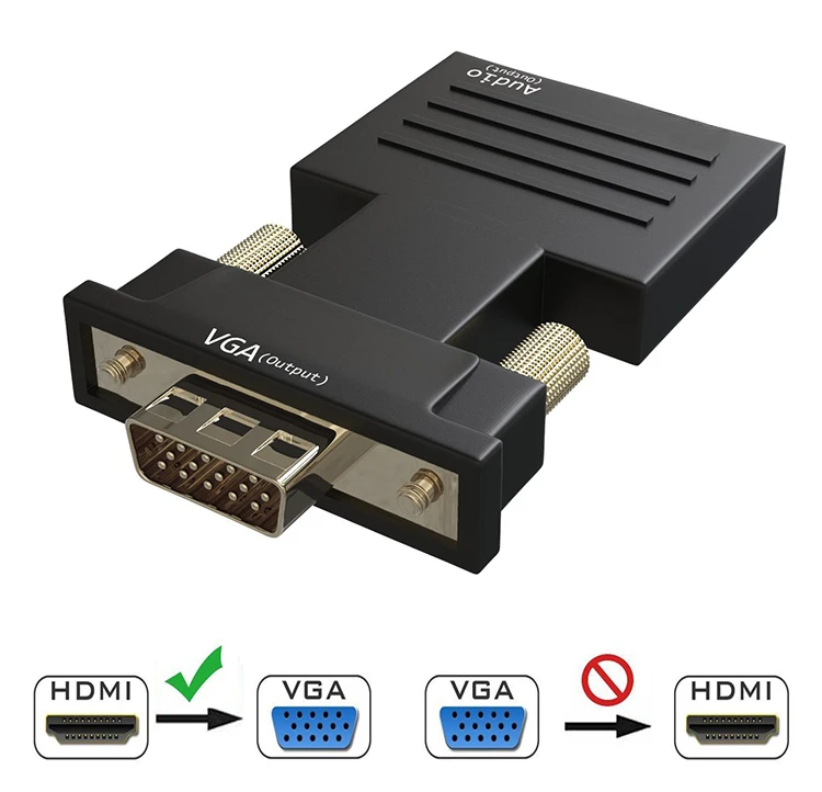 Conversor Compatível VGA para HDMI, Cabo de Áudio, 1080P, Adaptador de Vídeo para PC, Laptop, TV, Monitor, Projetor, 3,5mm, HDTV