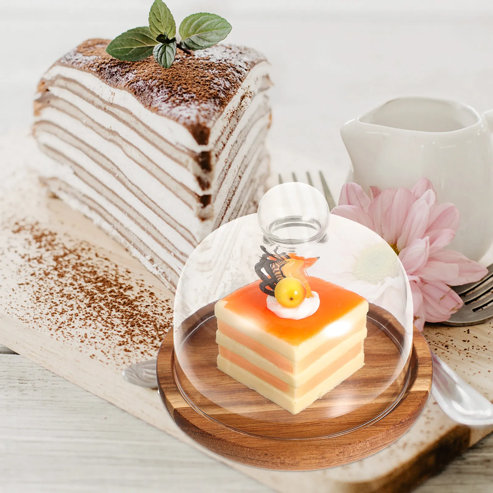 Premium Wooden Glass Covered Cake Stand for Dessert Display Cupcake Fruit Storage Party Wedding Event Multi-Function Dessert